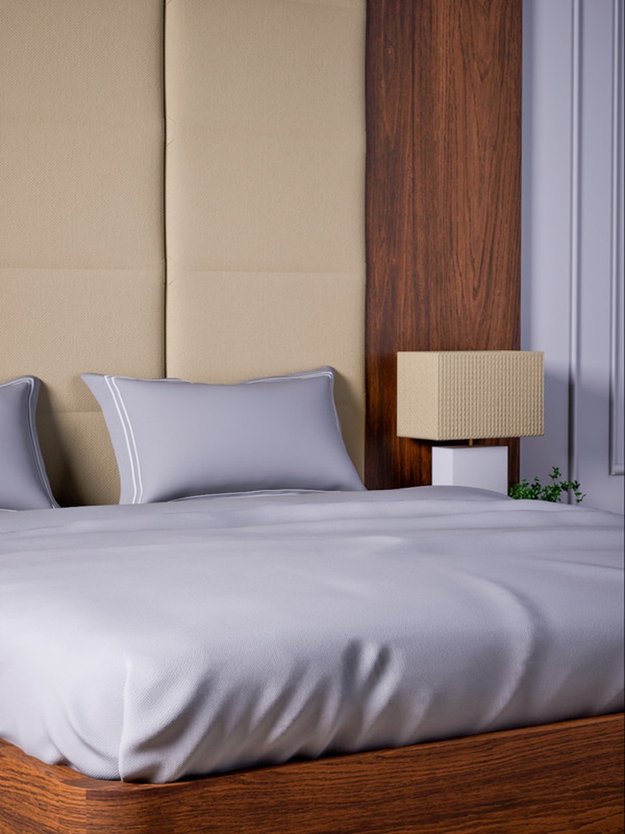 100% Cotton King Fitted Bedsheet With 2 Pillow Covers - 500TC Opulent Hue -Silver Grey