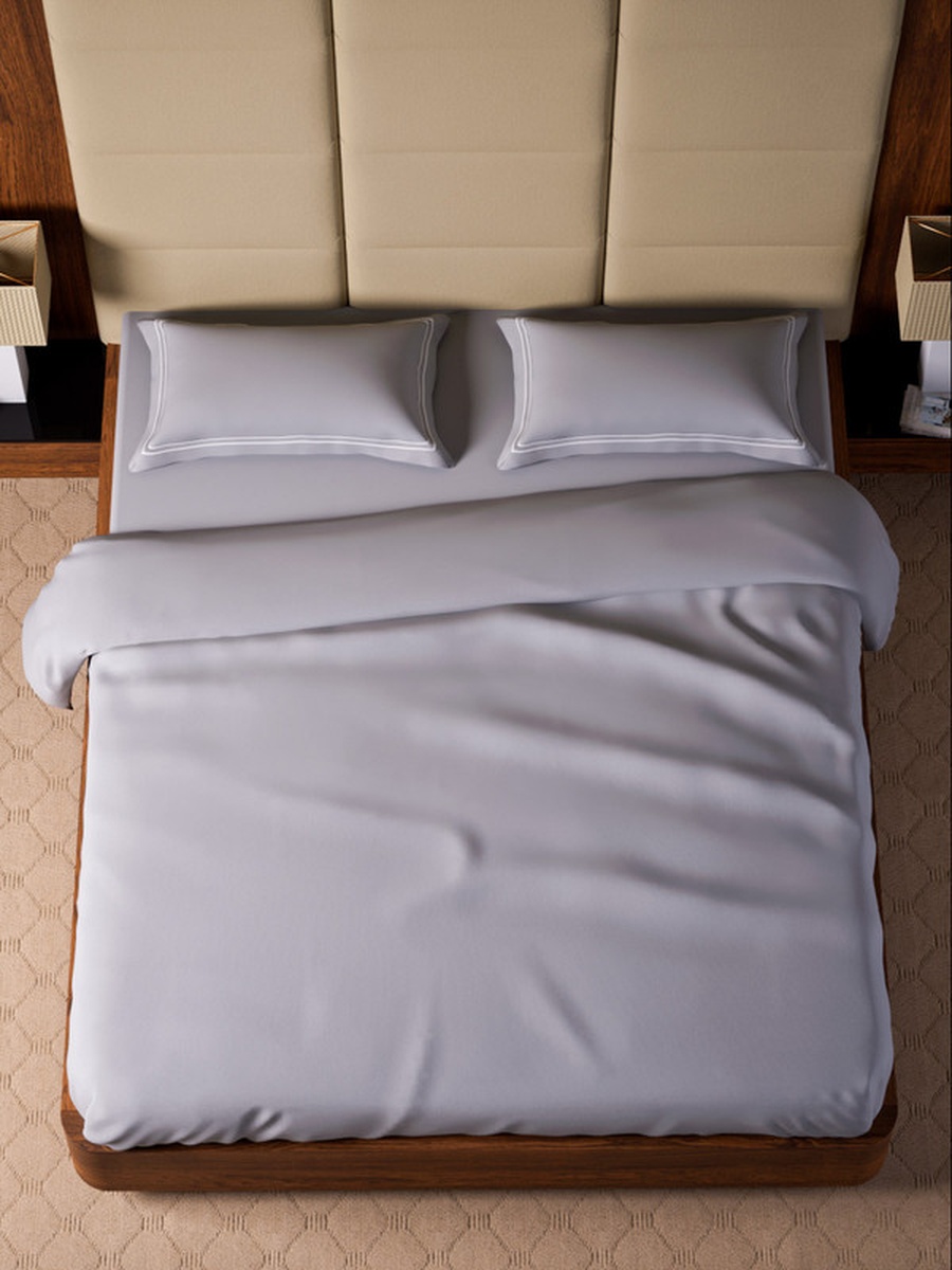 100% Cotton King Fitted Bedsheet With 2 Pillow Covers - 500TC Opulent Hue -Silver Grey