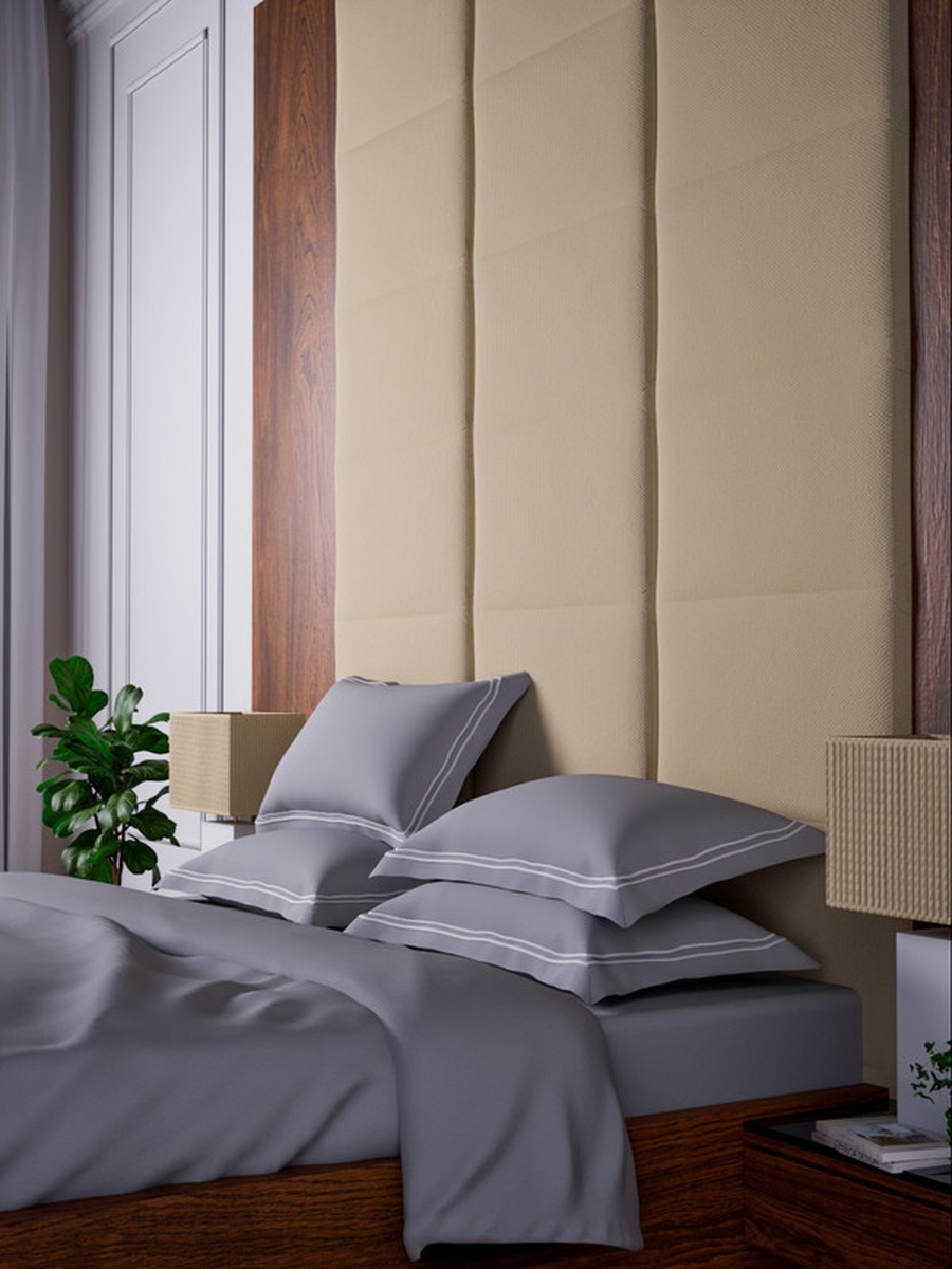 100% Cotton King Fitted Bedsheet With 2 Pillow Covers - 500TC Opulent Hue -Silver Grey