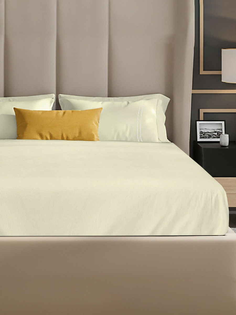 100% Cotton Queen Fitted Bedsheet Set, 250 TC Serentiy Solids - Ivory