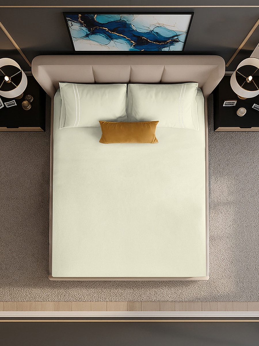 100% Cotton Queen Fitted Bedsheet Set, 250 TC Serentiy Solids - Ivory