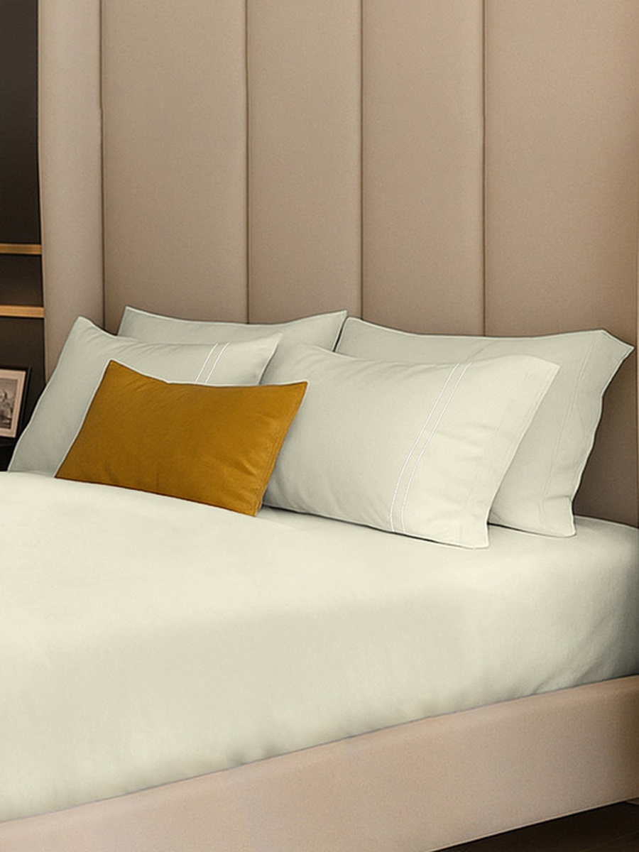 100% Cotton Queen Fitted Bedsheet Set, 250 TC Serentiy Solids - Ivory