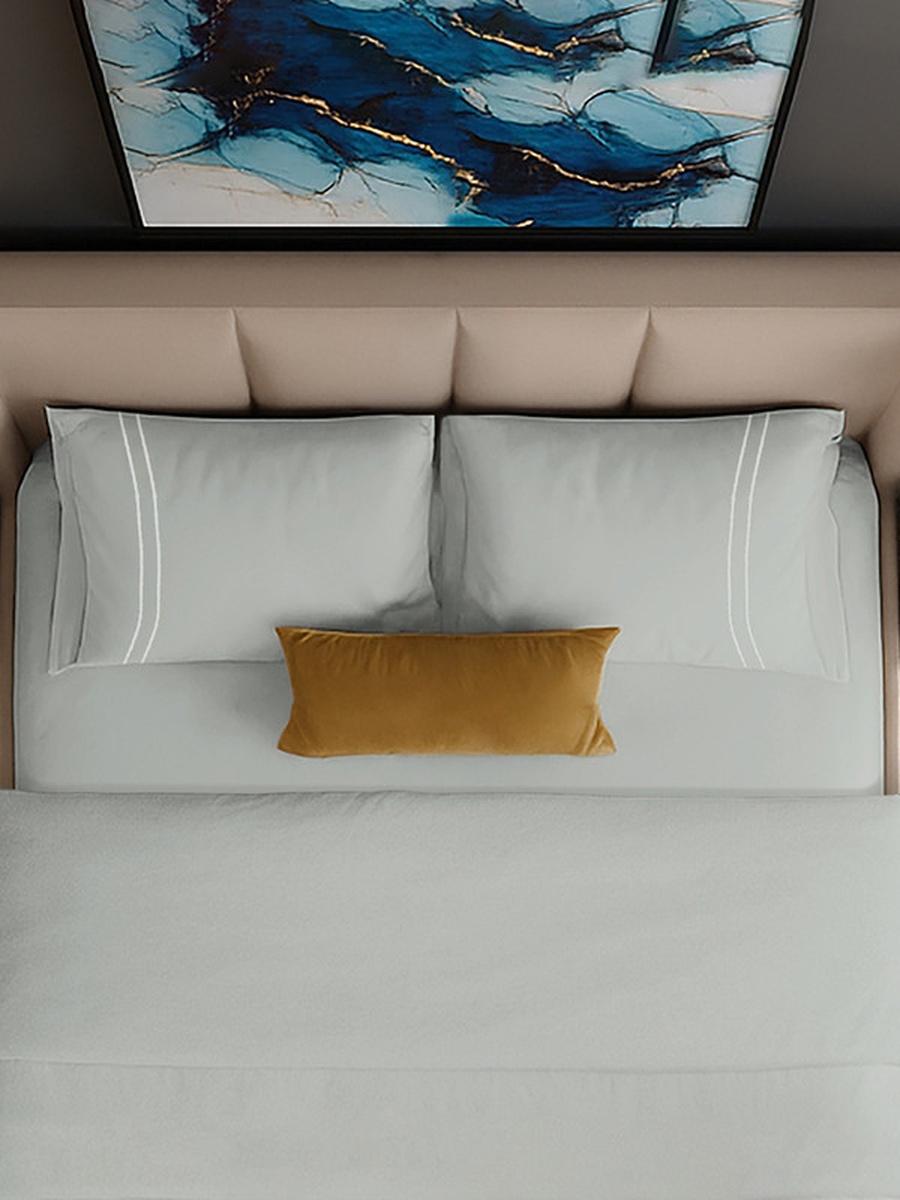 100% Cotton Queen Fitted Bedsheet Set, 250 TC Serentiy Solids -Silver Grey