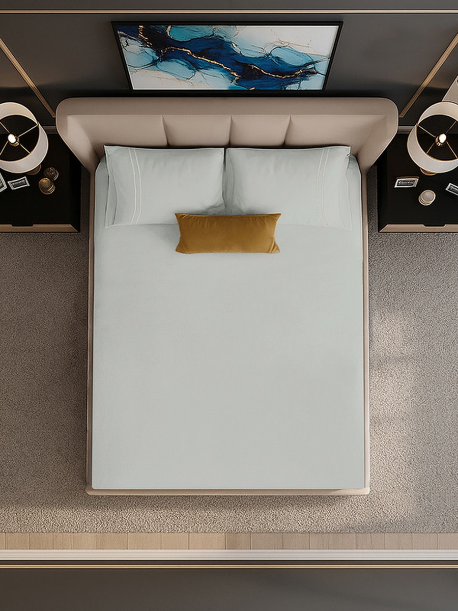100% Cotton Queen Fitted Bedsheet Set, 250 TC Serentiy Solids -Silver Grey
