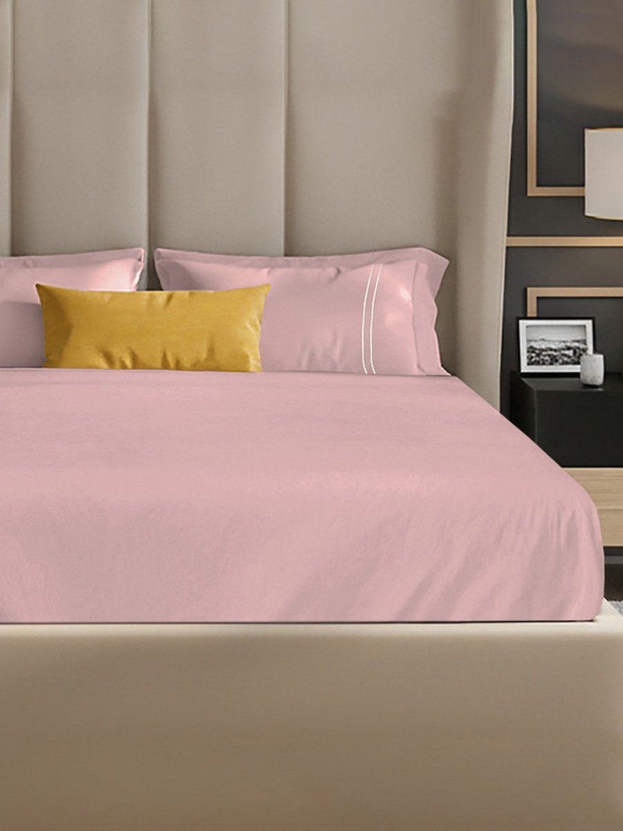 100% Cotton Queen Fitted Bedsheet Set, 250 TC Serentiy Solids - Cameo Rose