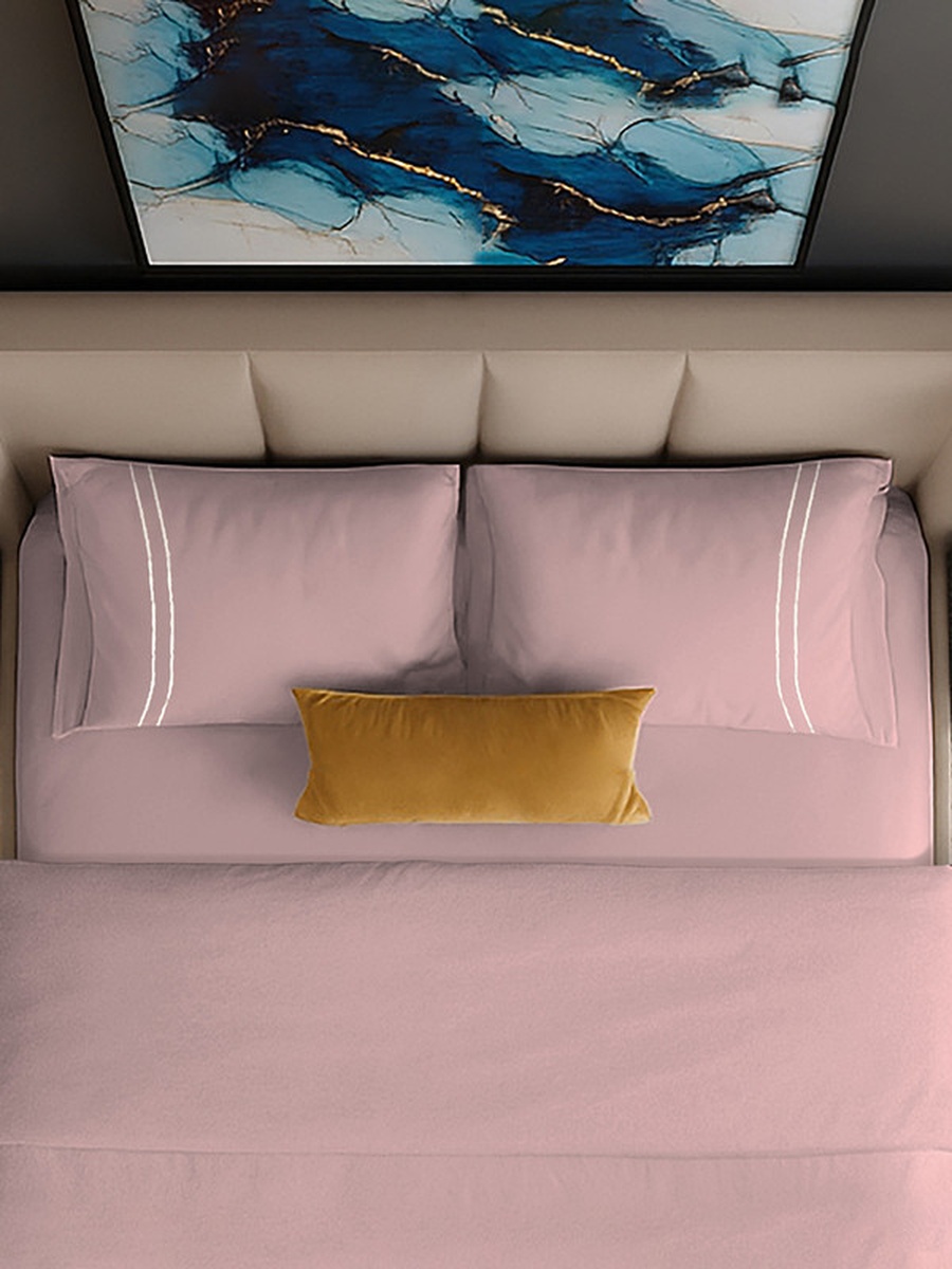 100% Cotton Queen Fitted Bedsheet Set, 250 TC Serentiy Solids - Cameo Rose