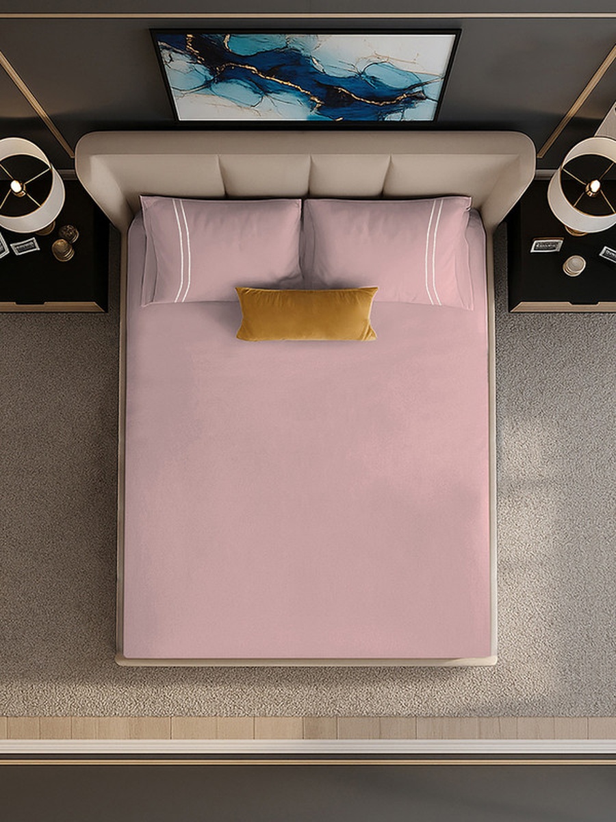 100% Cotton Queen Fitted Bedsheet Set, 250 TC Serentiy Solids - Cameo Rose