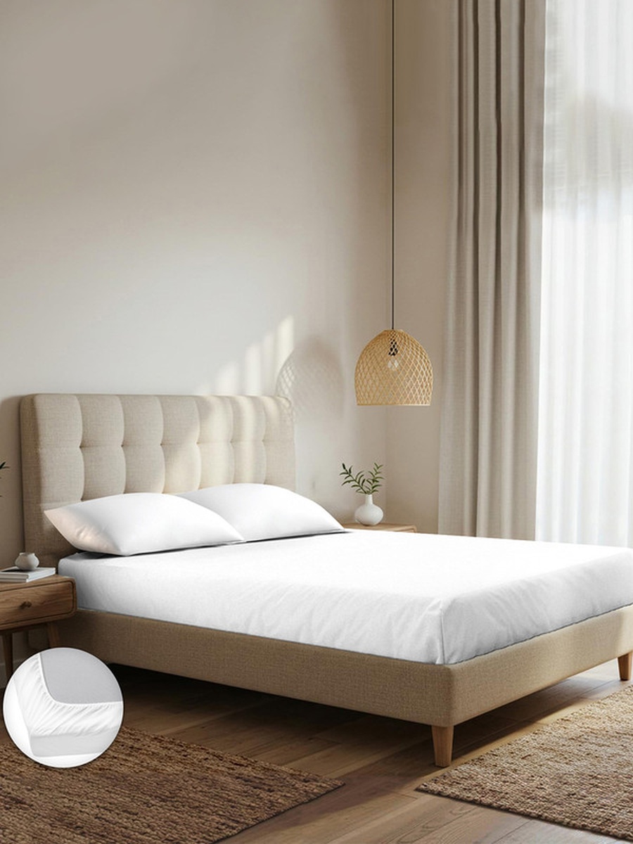 100% Cotton King Bedsheet Set, 1000 TC Pure Essence - White