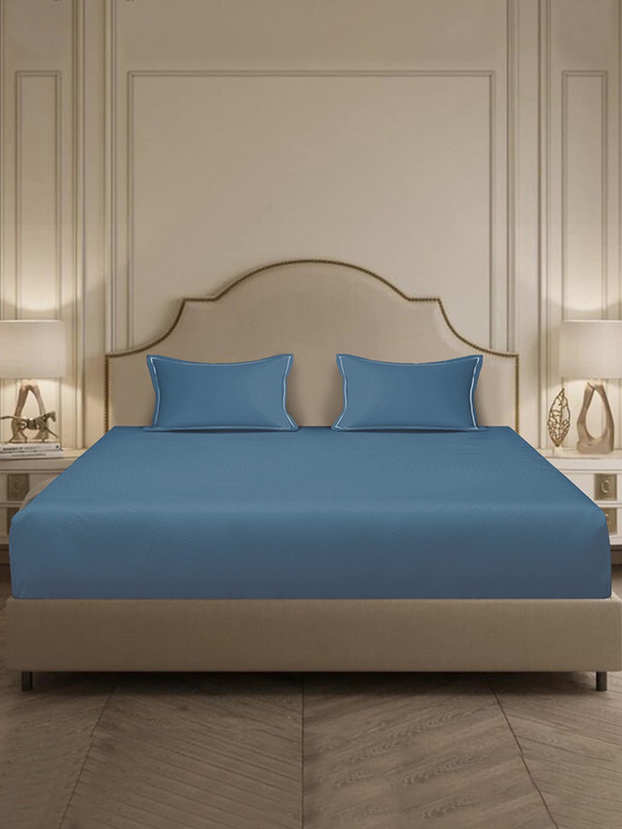 100% Cotton 3-Pieces Bedding Set, Micro Checks - Mineral Blue