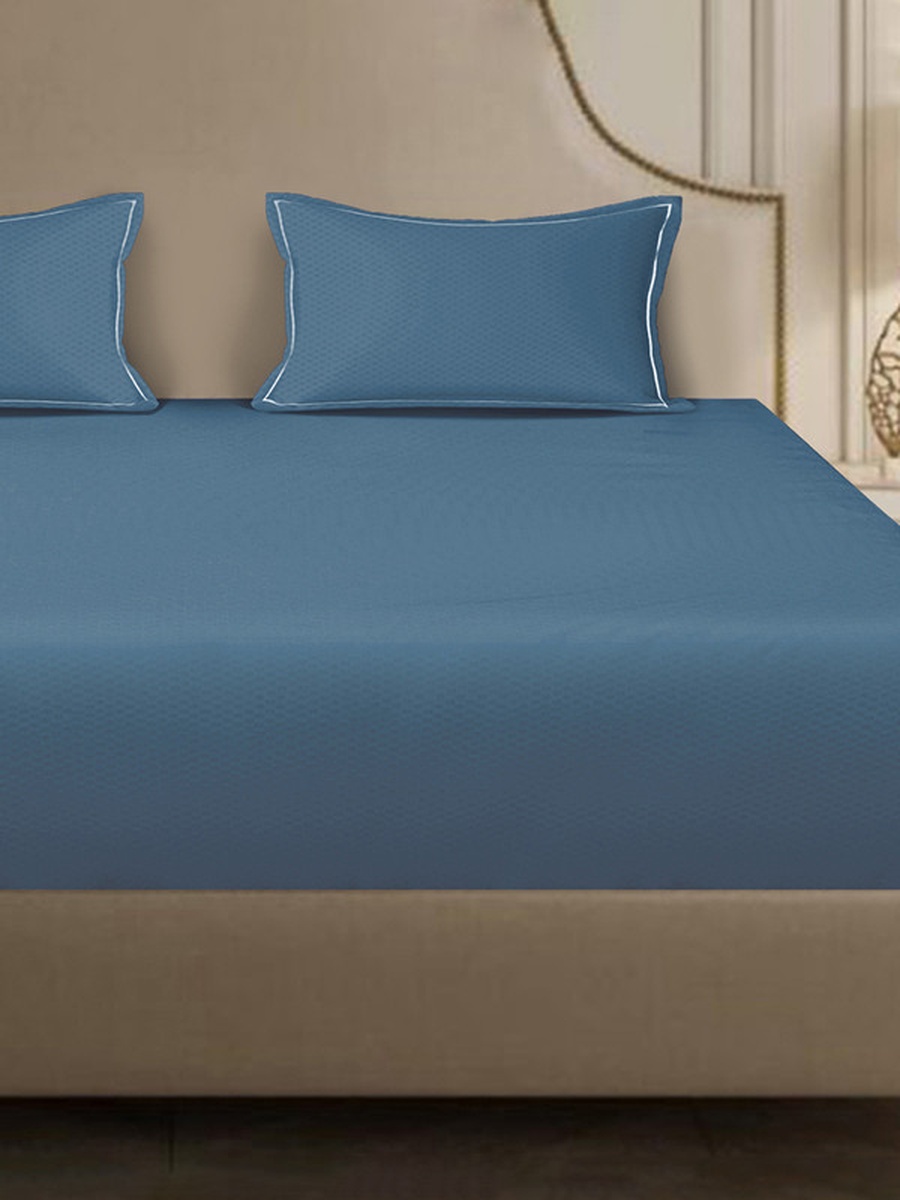 100% Cotton 3-Pieces Bedding Set, Micro Checks - Mineral Blue