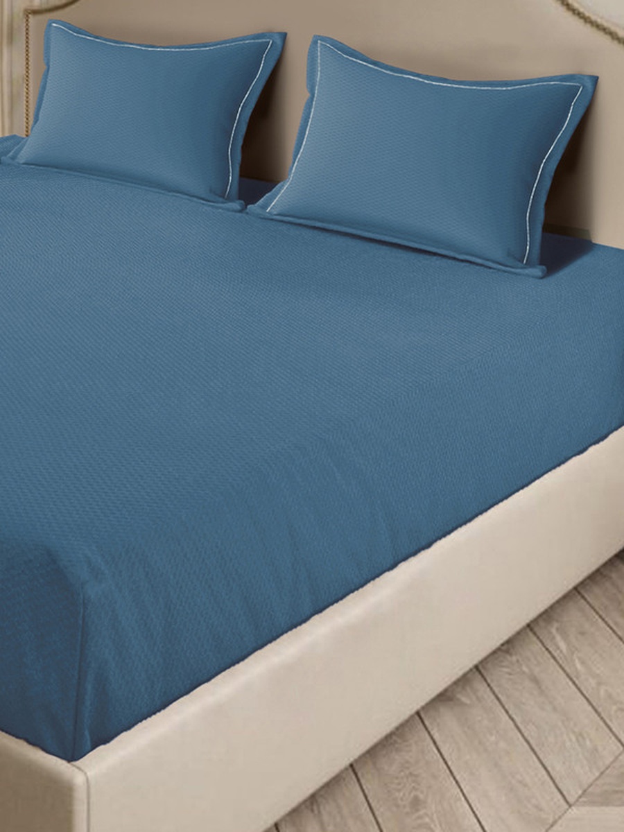 100% Cotton 3-Pieces Bedding Set, Micro Checks - Mineral Blue