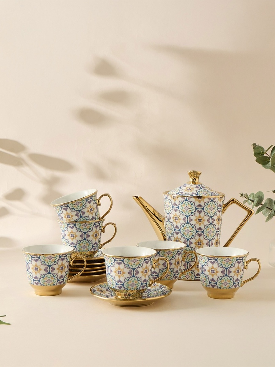 Mosaica 13-Piece Porcelain Cup and Saucer Set - 220 ml