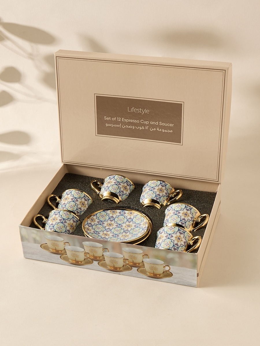 Mosaica 13-Piece Porcelain Cup and Saucer Set - 220 ml