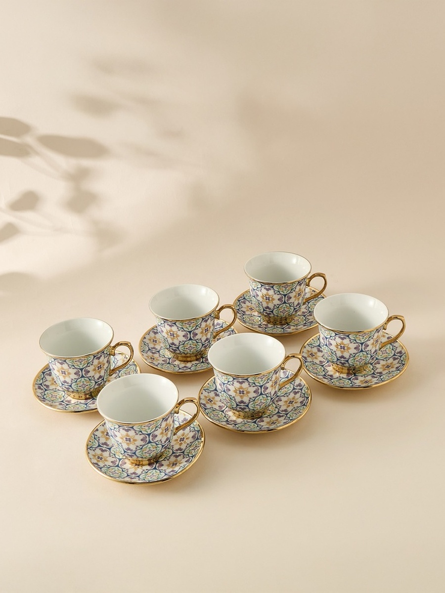 Mosaica 13-Piece Porcelain Cup and Saucer Set - 220 ml