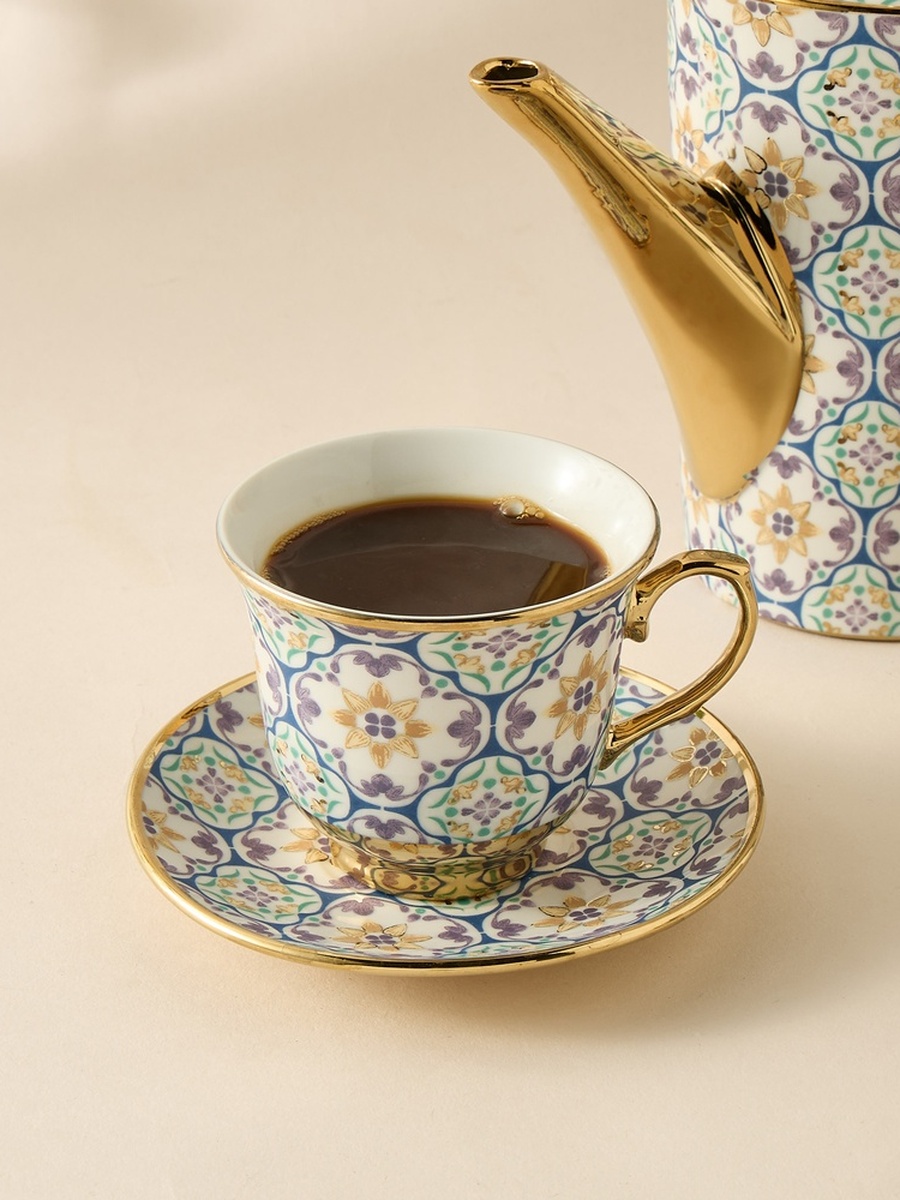 Mosaica 13-Piece Porcelain Cup and Saucer Set - 220 ml