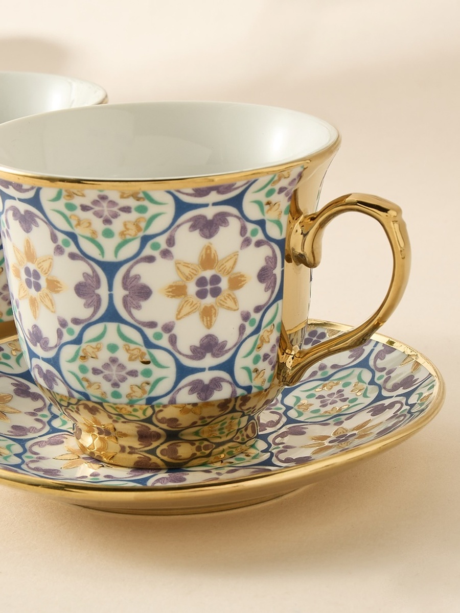 Mosaica 13-Piece Porcelain Cup and Saucer Set - 220 ml