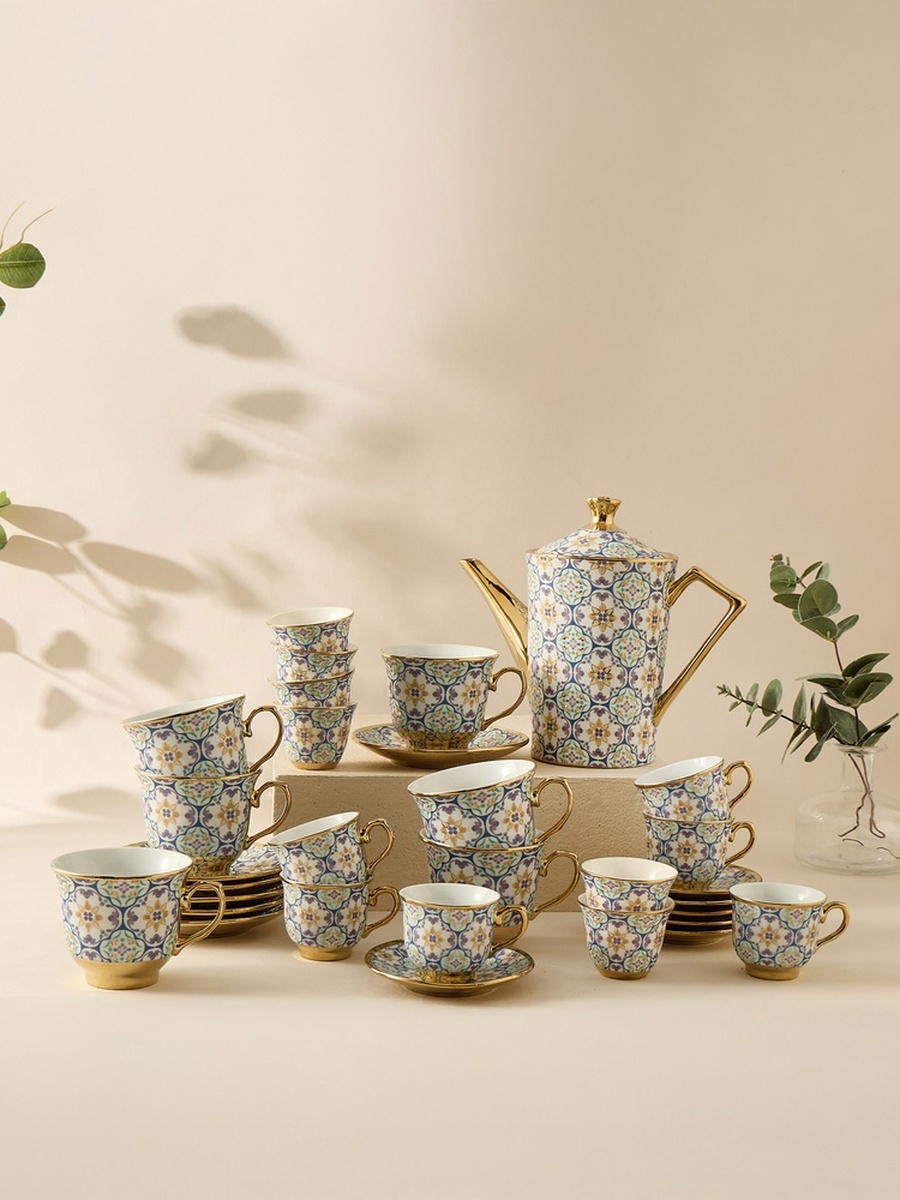 Mosaica 13-Piece Porcelain Cup and Saucer Set - 220 ml