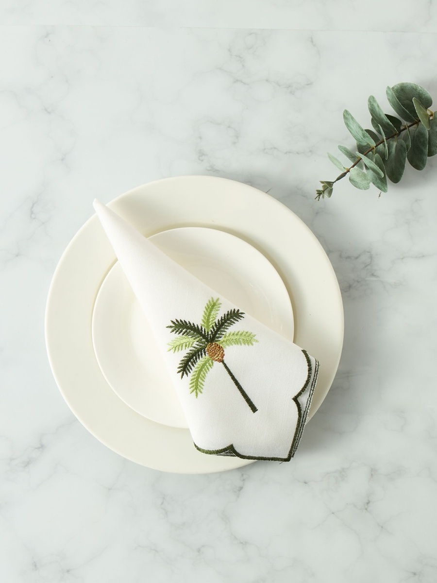 Palm Tree Embroidered Napkin - Set of 4