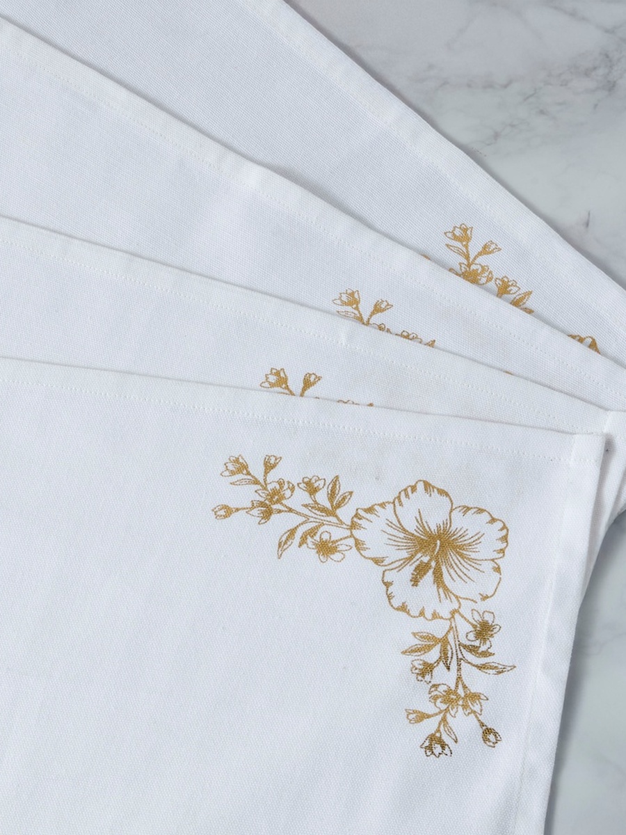 Summer Hot Flower Foil Print 4-Piece Napkin Set - 42x42 cm