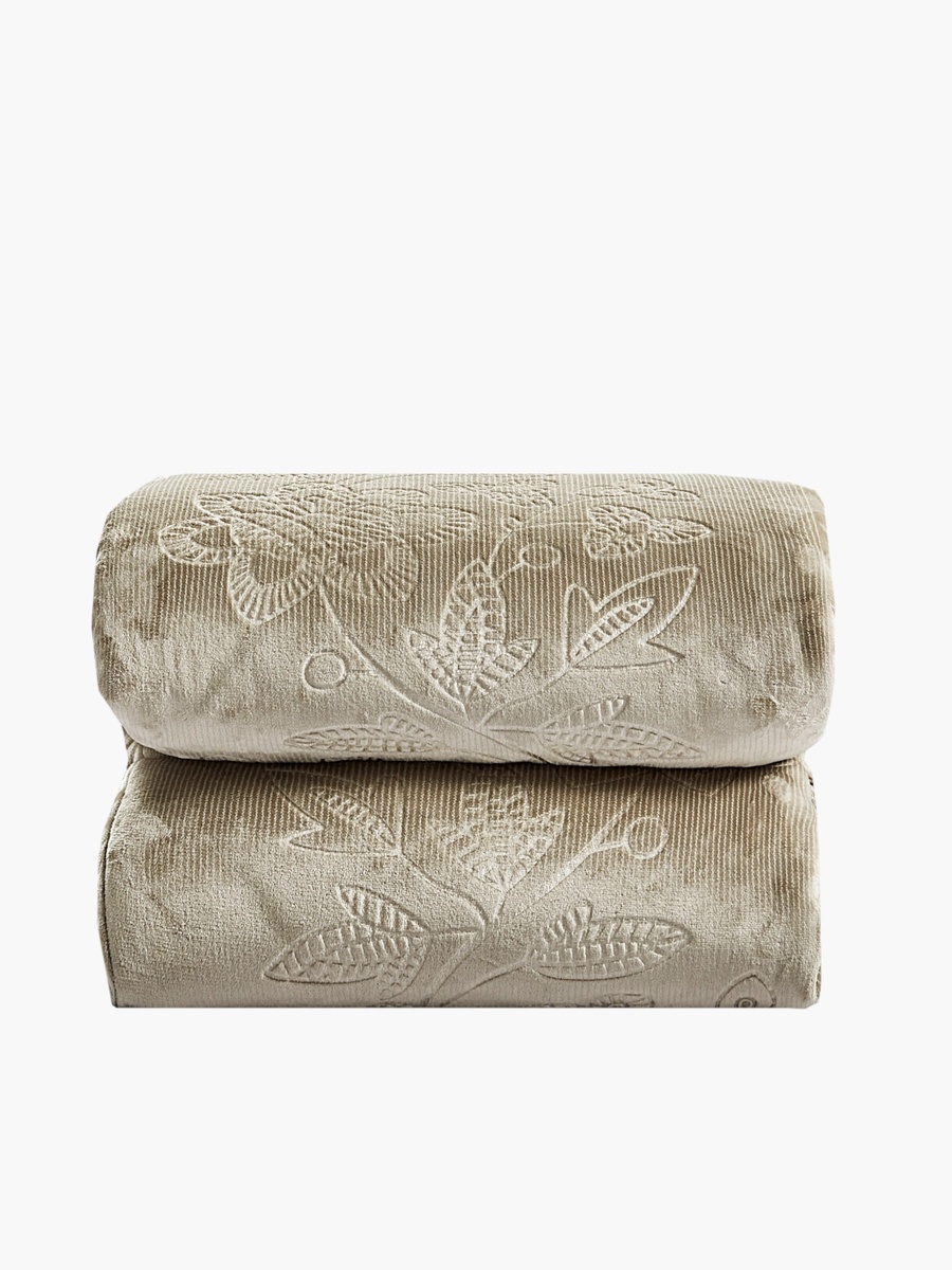 Embossed Velvet Comforter Set Floral Beige