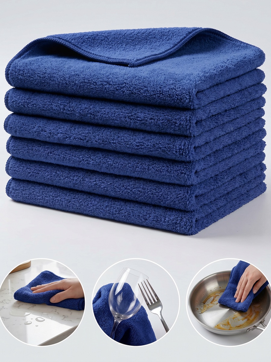 Pack of 6 - Microfiber Kitchen Towels 35x35 cm, 330 GSM - Navy Blue