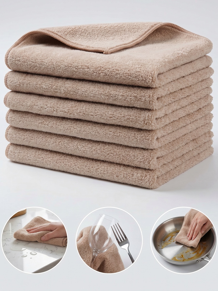 Pack of 6 - Microfiber Kitchen Towels 35x35 cm, 330 GSM - Cream