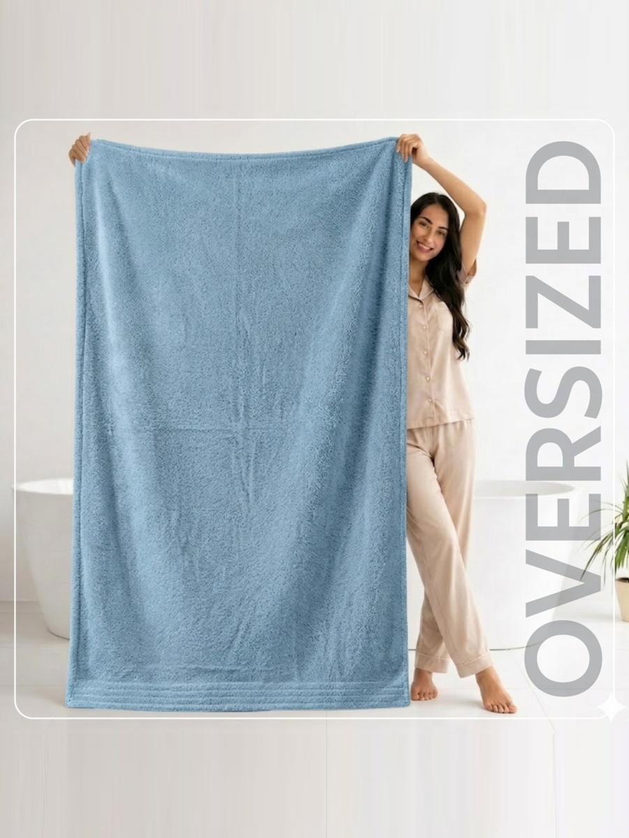 1-Piece Bath Sheet 90x180 cm, Microfiber 330 GSM- Light Blue