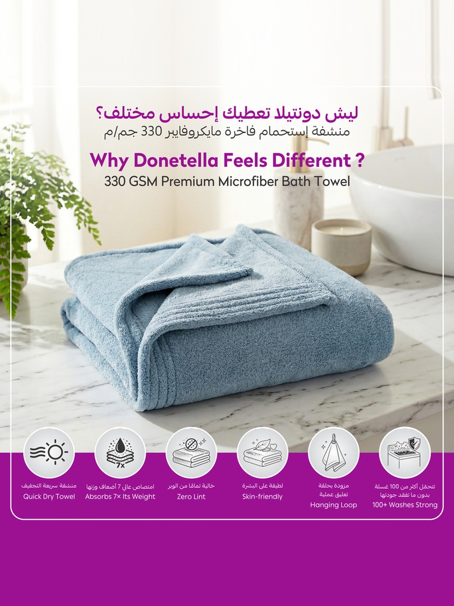 2-Pieces Bath Towel 70x140 cm, Microfiber 330 GSM- Light Blue