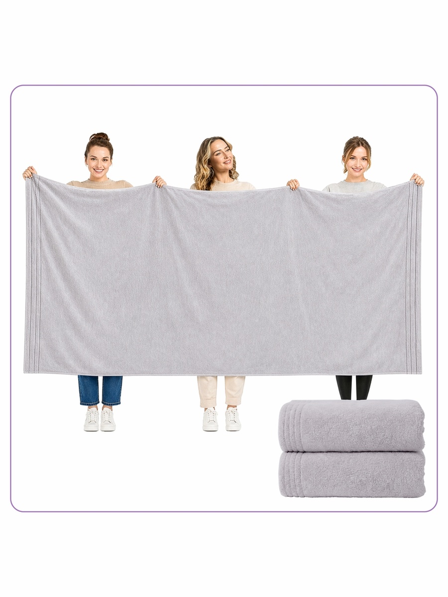 2-Pieces Bath Sheet 90x180 cm, Microfiber 330 GSM- Silver