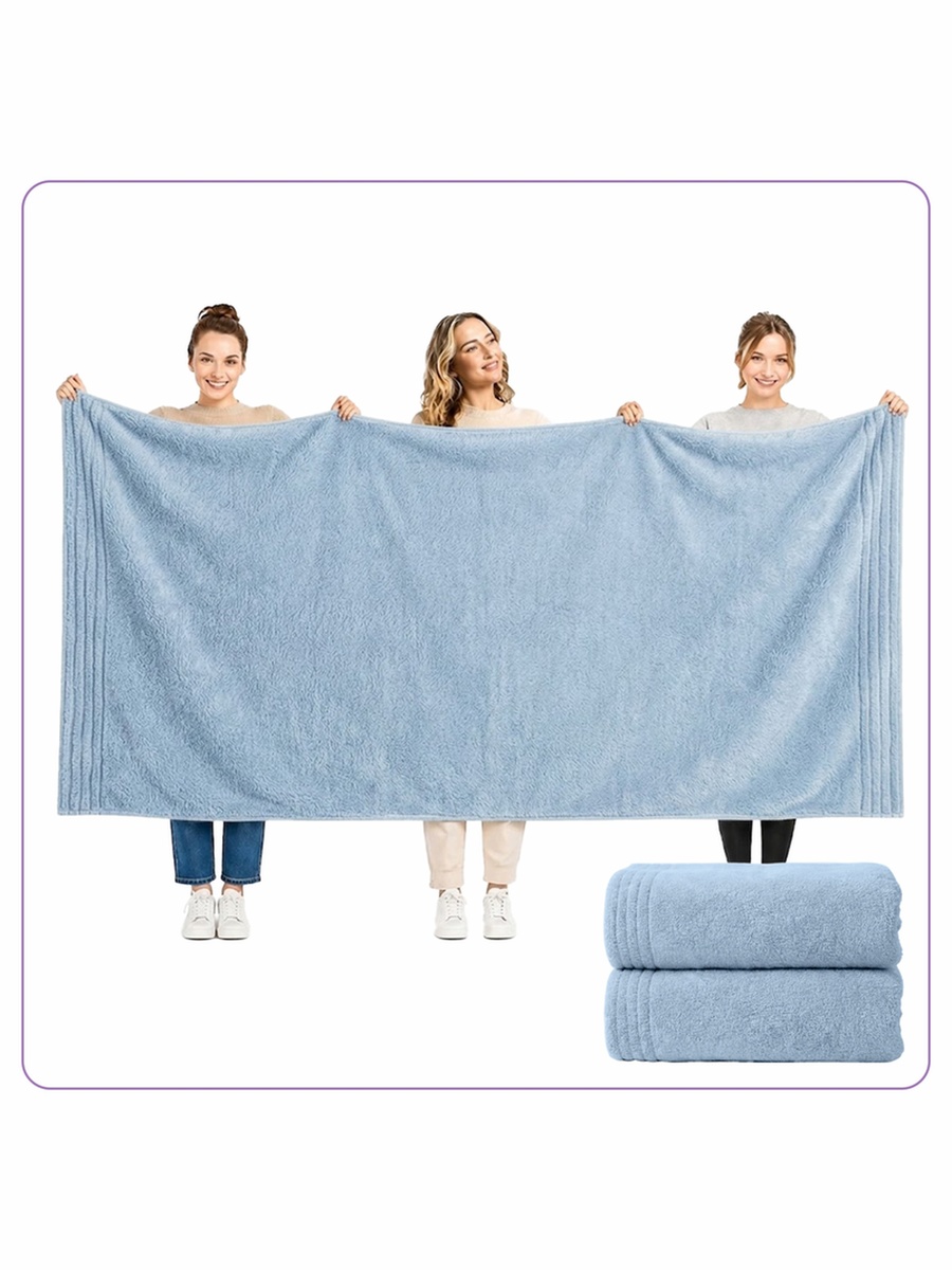 2-Pieces Bath Sheet 90x180 cm, Microfiber 330 GSM- Light Blue