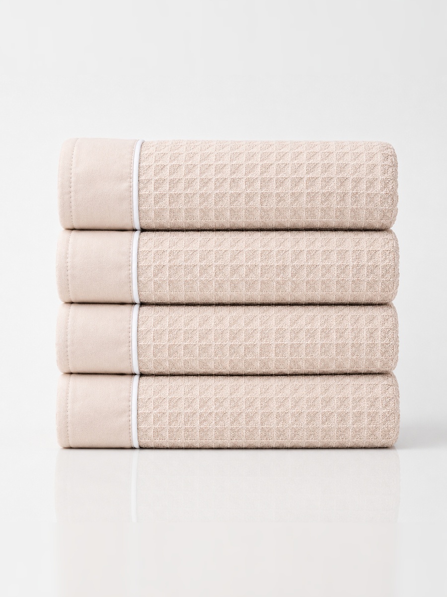4-Pieces Microfiber Waffle Weave Hand Towel, 310 GSM 50x90 cm - Cream