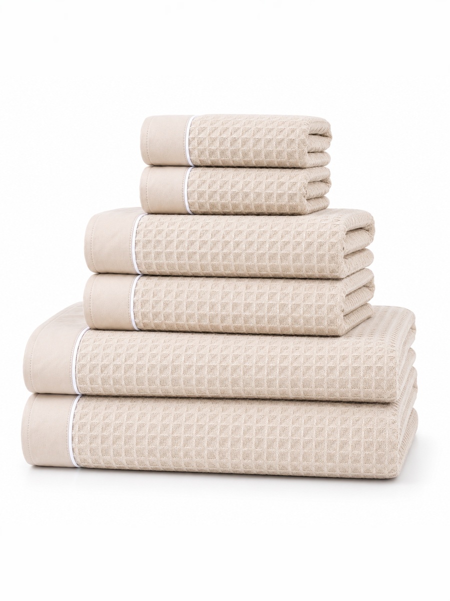 6-Pieces Microfiber Waffle Weave Towel Set, 310 GSM 50x90 cm - Cream