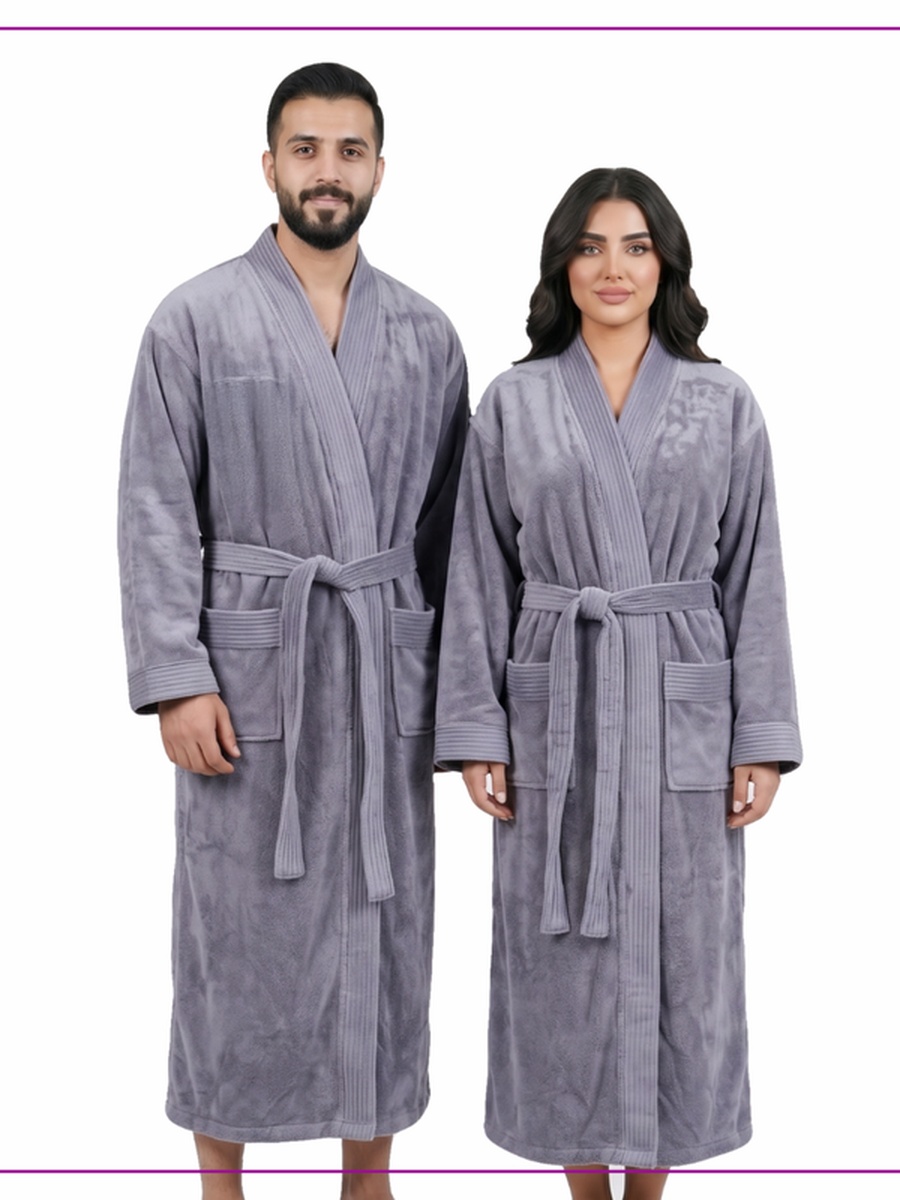 1 Piece -Unisex Bathrobe L Size , 330 GSM - Grey