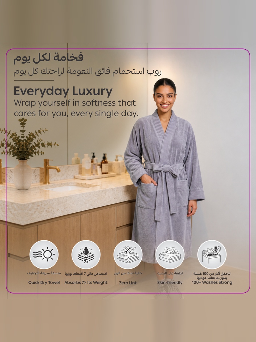 1 Piece -Unisex Bathrobe L Size , 330 GSM - Grey