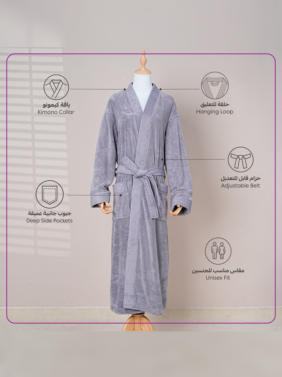 1 Piece -Unisex Bathrobe L Size , 330 GSM - Grey