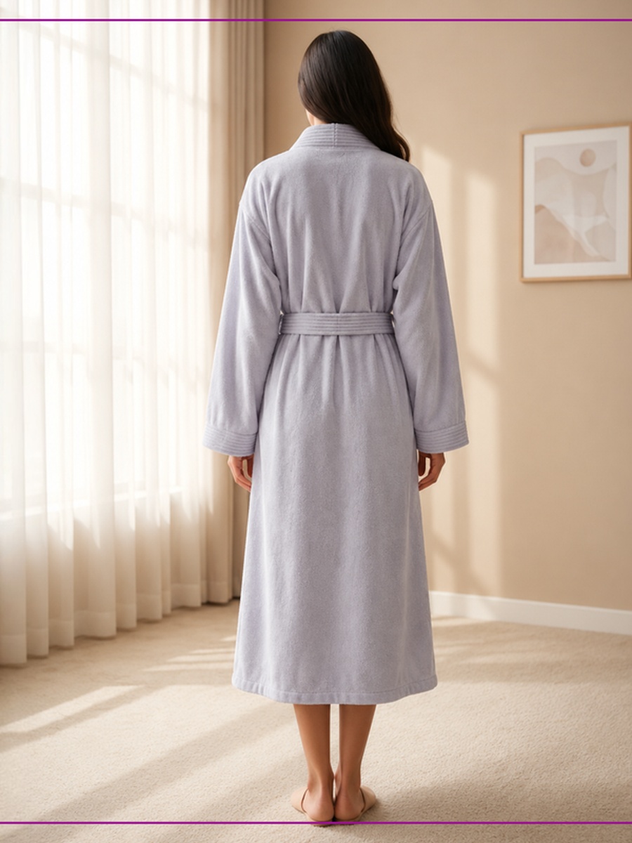1 Piece -Unisex Bathrobe L Size , 330 GSM - Silver