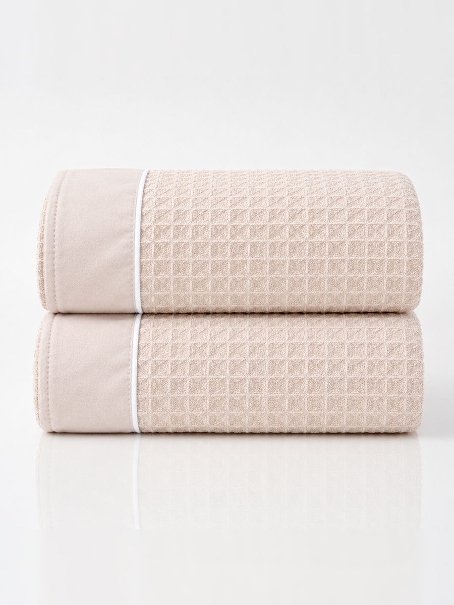 2-Pieces Microfiber Waffle Weave Hand Towel, 310 GSM, 50x90 cm - Cream
