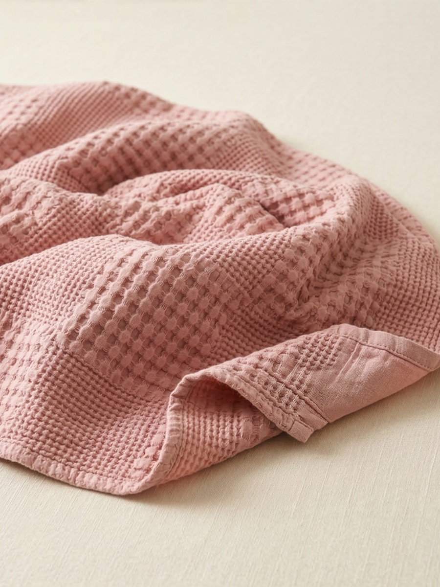 1 Piece -Cotton Waffle Blanket, 140x200cm - Pink