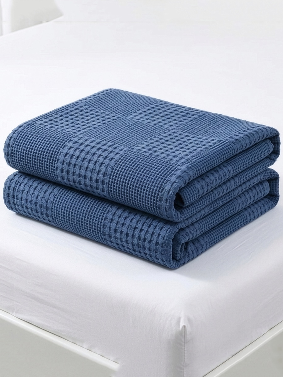 1 Piece -Cotton Waffle Blanket, 140x200cm - Dark Blue
