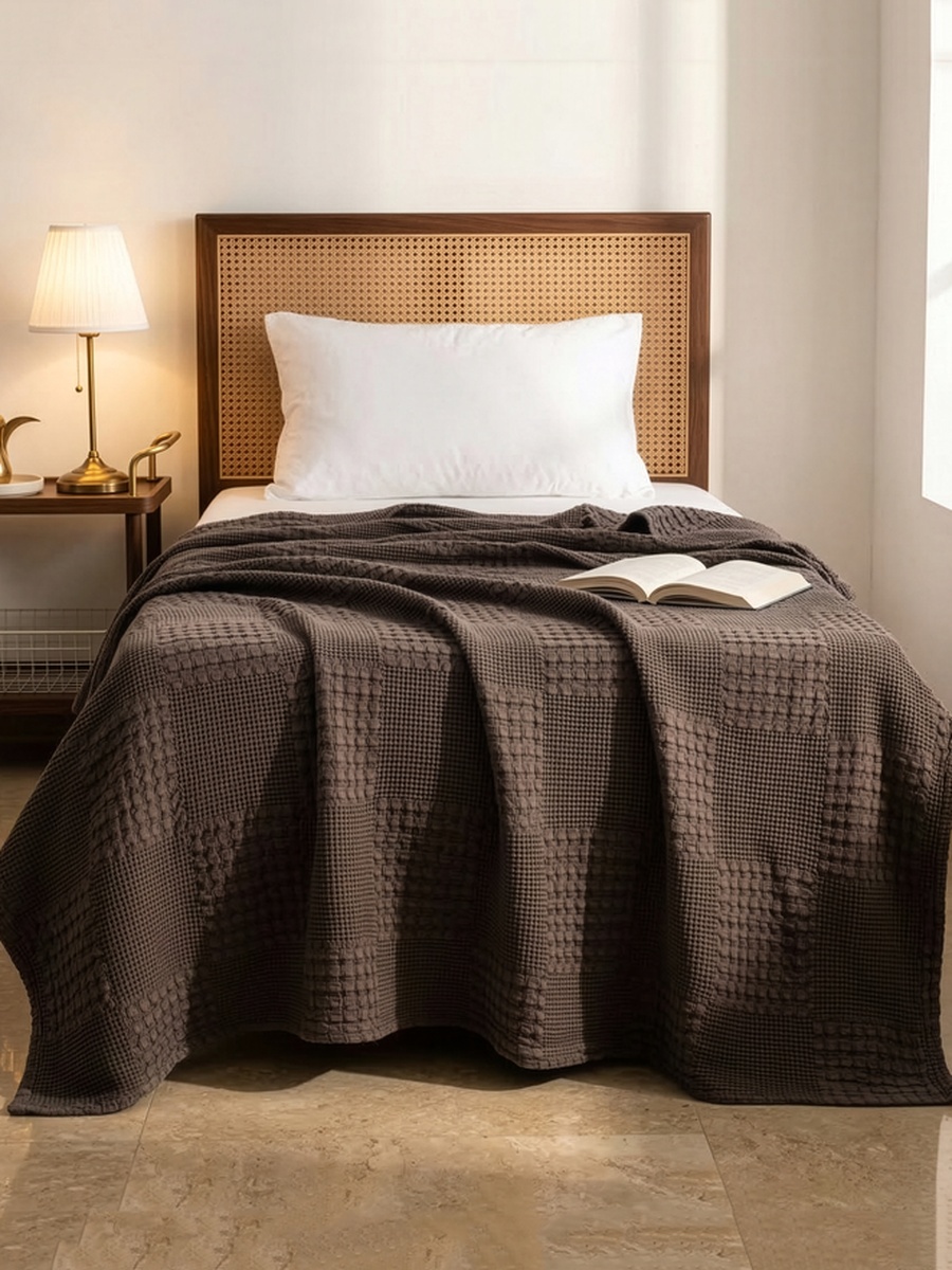 1 Piece -Cotton Waffle Blanket, 140x200cm - Charcoal