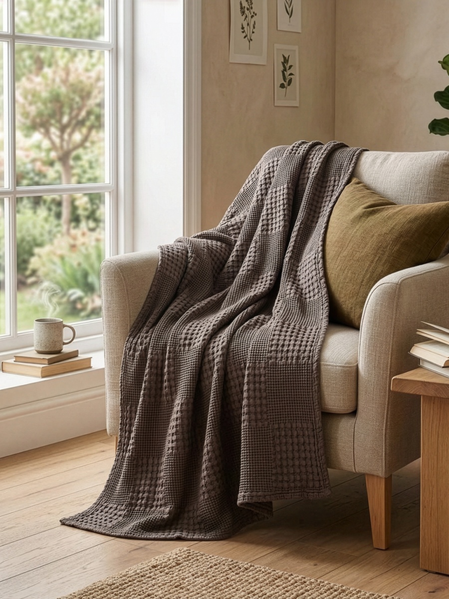 1 Piece -Cotton Waffle Blanket, 140x200cm - Charcoal
