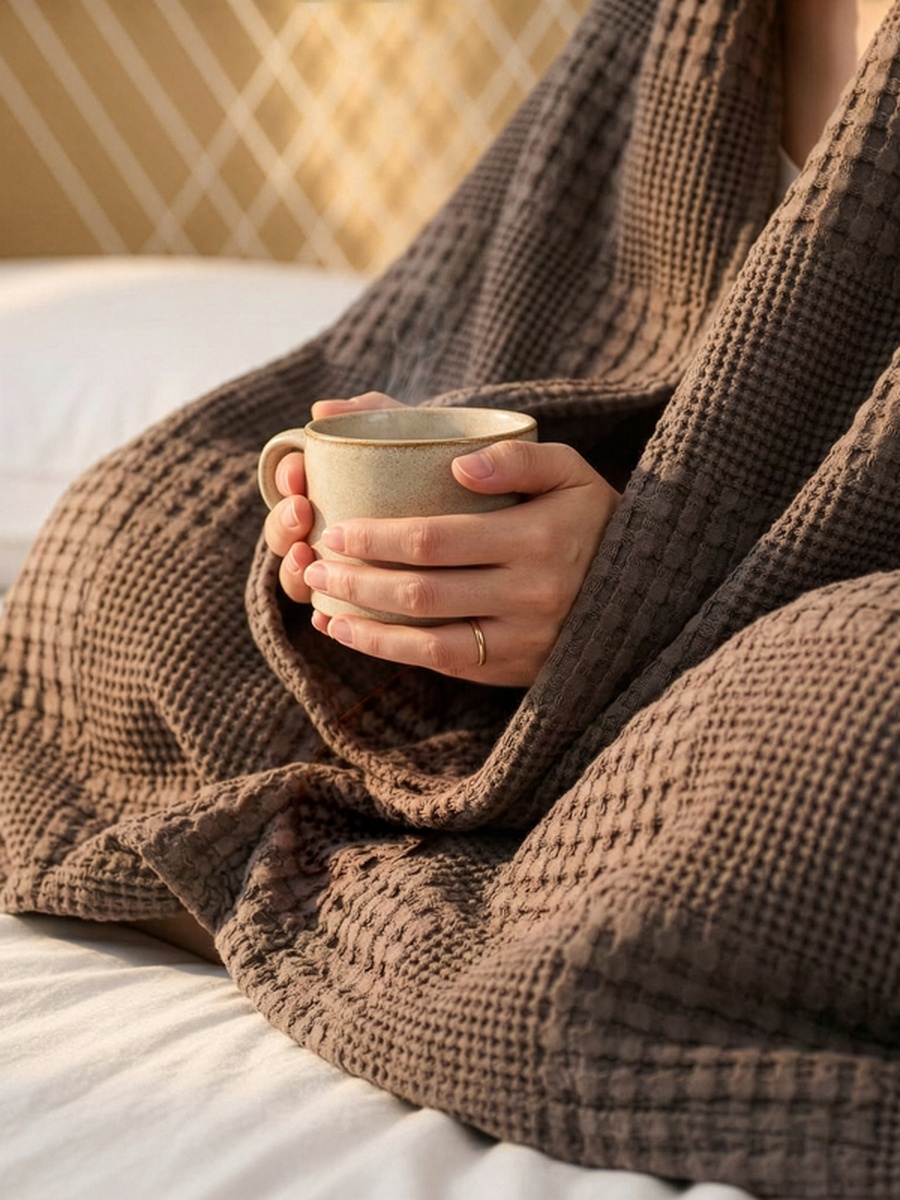 1 Piece -Cotton Waffle Blanket, 140x200cm - Charcoal