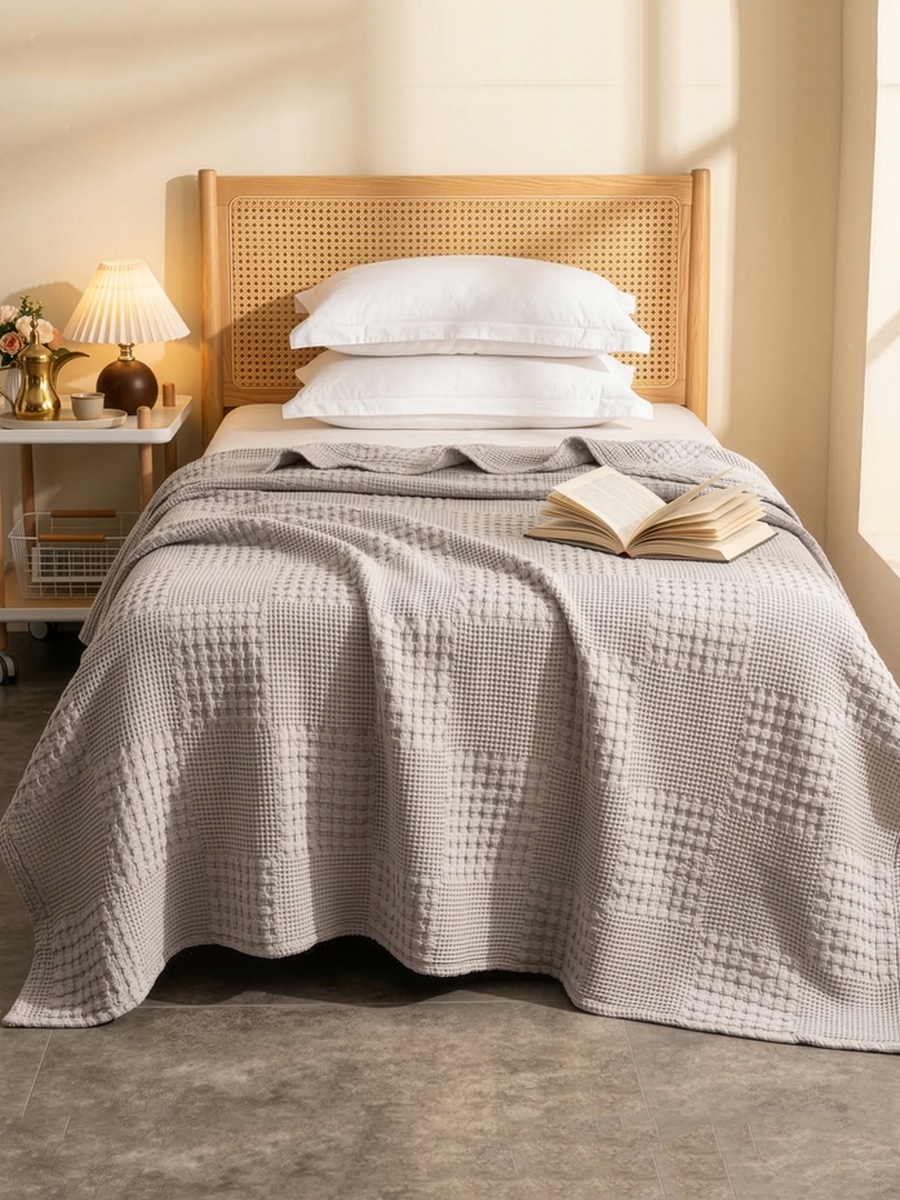 1 Piece -Cotton Waffle Blanket, 140x200cm - Beige