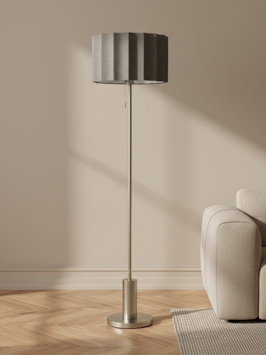 Merick Metal Floor Lamp with Linen Shade - 35x155 cm