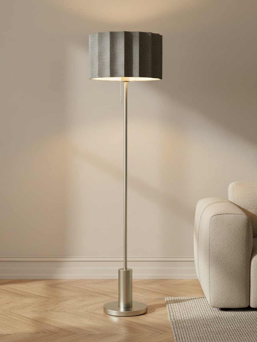 Merick Metal Floor Lamp with Linen Shade - 35x155 cm