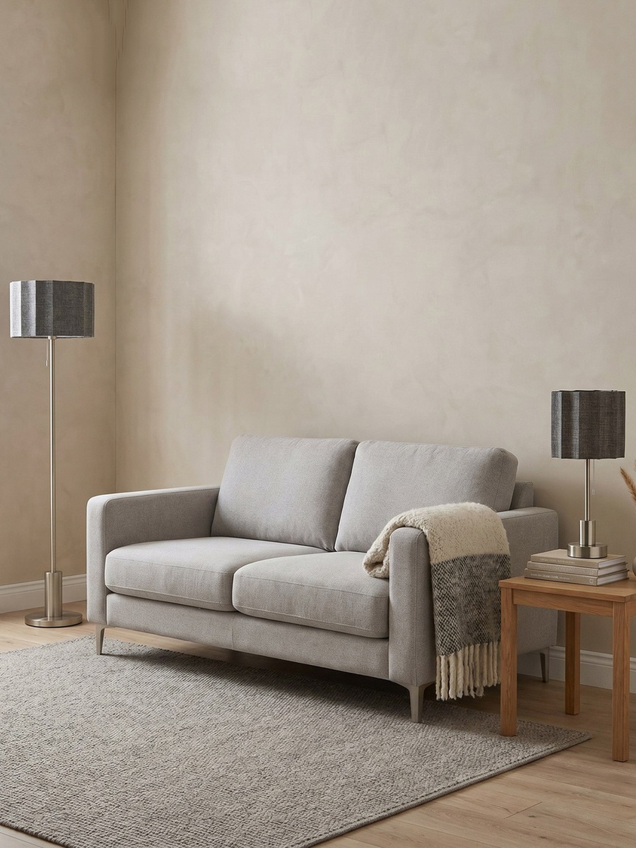 Merick Metal Floor Lamp with Linen Shade - 35x155 cm