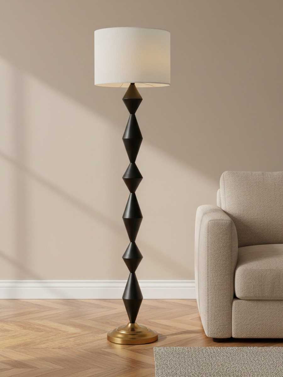 Merick Metal Floor Lamp with Linen Shade - 35x156 cm