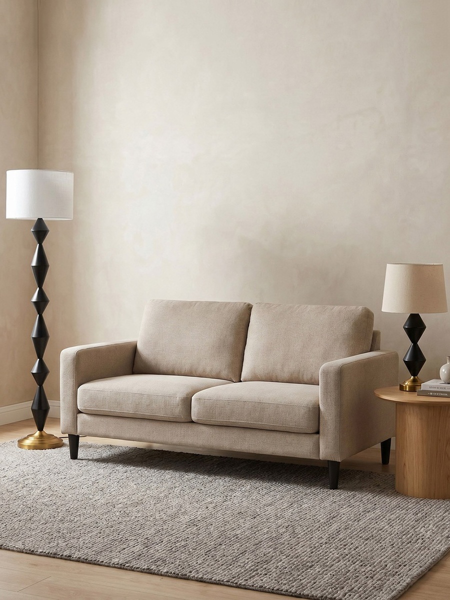 Merick Metal Floor Lamp with Linen Shade - 35x156 cm