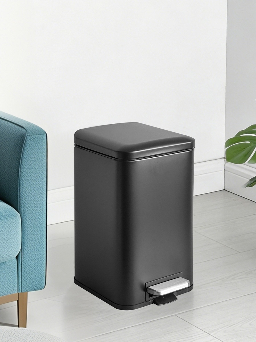 Ebony Stainless Steel Square Pedal Bin - 12 L