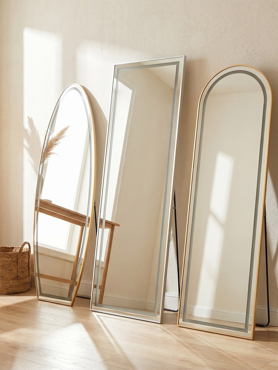 Reda Gilt LED Touch Switch 3 Light Colors Mirror with Stand - 70x160 cm